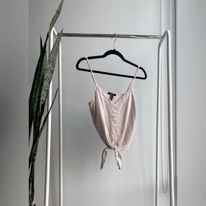 FOREVER 21 | Tan & White Tie-Front Spaghetti Strap Tank S